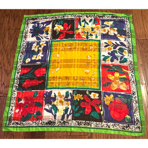 Vintage 90s womens Scarf Colorful Bright Floral Square 35” lightweight